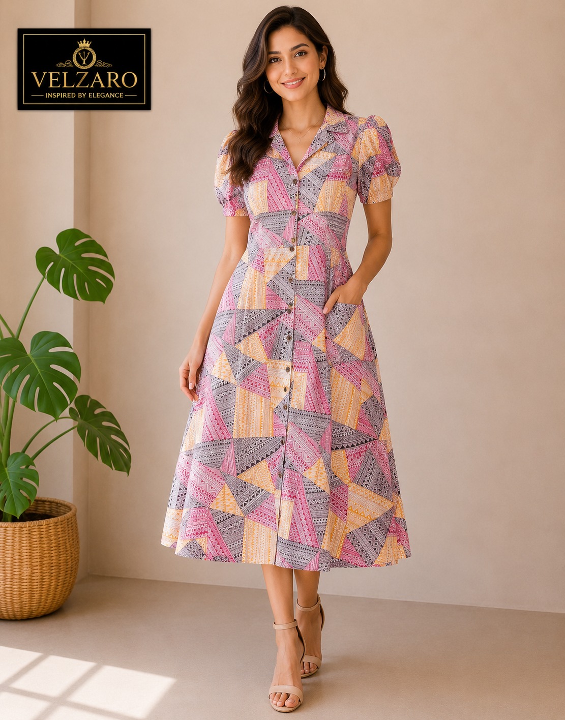 Short-Sleeve Printed Dress.          STYLE NO : PS 31112