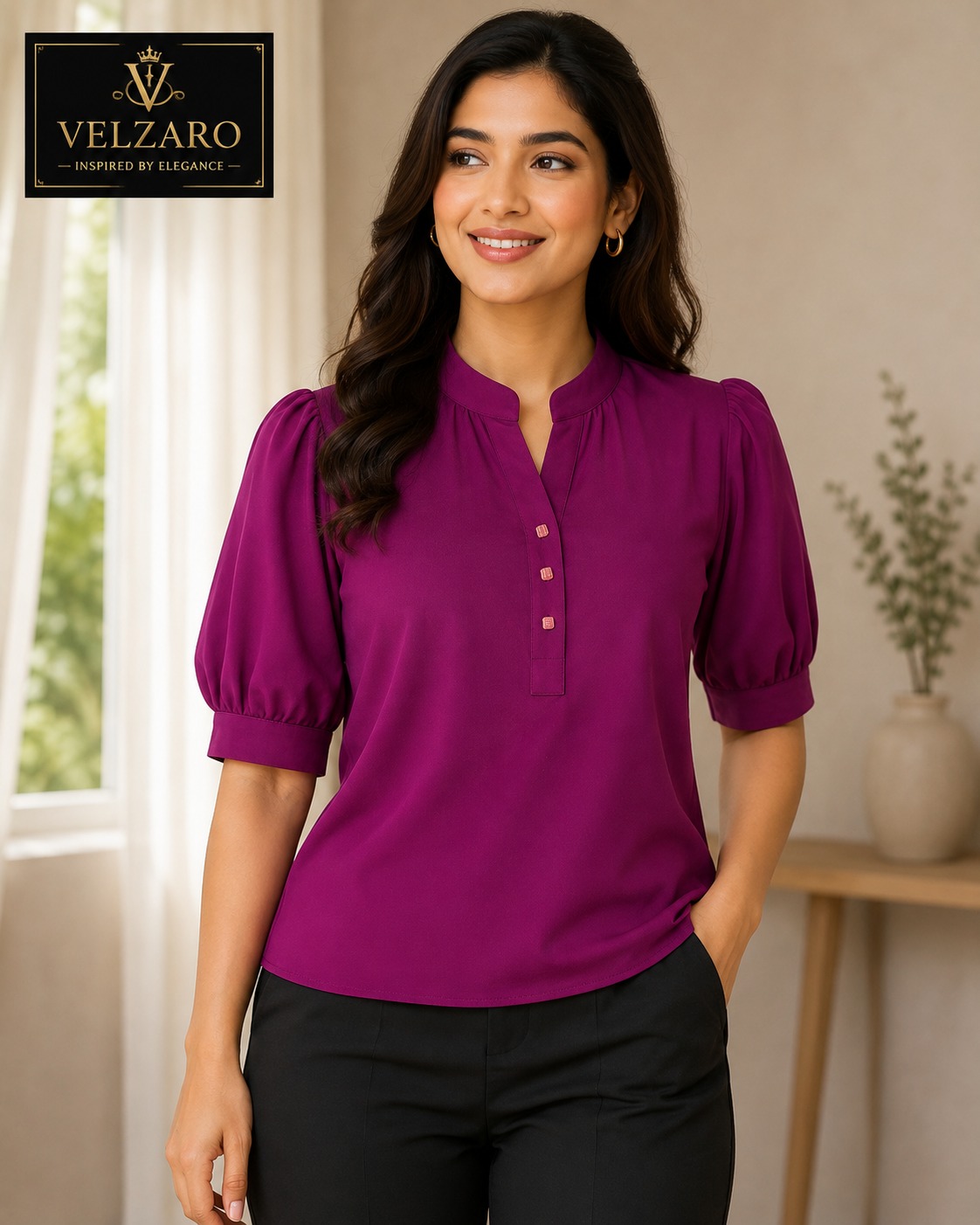 * Short-Sleeve Plain Blouse            STYLE NO : MA 22219