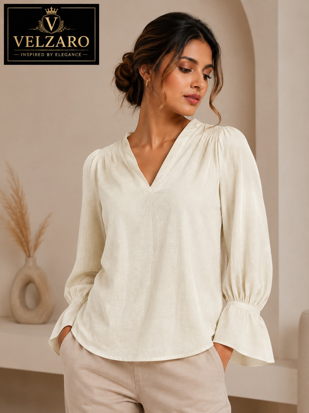 * Long-Sleeve Plain Blouse.           STYLE NO :  MA 22214.